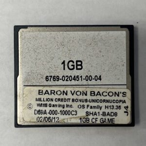 Game Software For WMS Gaming INC., Game Name: Baron Von Bacon's, Million Credit Bonus-UnicornUcopia, Part Numbers: D69A-000-1000C3, GETT Part Number: SFT-WMS-292
