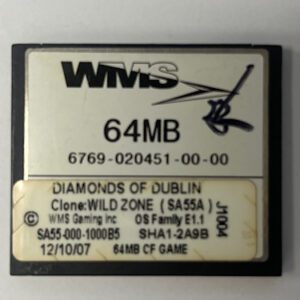 Game Software For WMS Gaming INC., Game Name: Diamonds Of Dublin(CLONE: Wild Zone), Part Numbers: sA55-000-1000B5, GETT Part Number: SFT-WMS-317