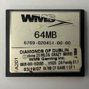 Game Software For WMS Gaming INC., Game Name: Diamonds Of Dublin(CLONE: 2x Wild & Crazy), Part Numbers: S806-000-1020B5, GETT Part Number: SFT-WMS-320